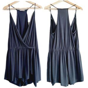 BEAR DANCE / Surplice Spaghetti Strap Stretchy & Soft Romper Blue Sz L